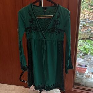 Lucky Brand Green and Black Embroidered Dress